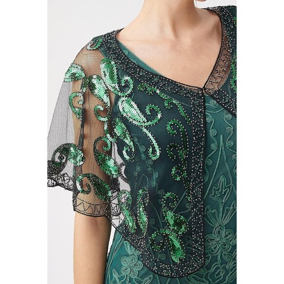 Babeyond 1920s Shawl Wraps Beaded Evening Cape Bridal Shawl Cover Up (Green) - Picture 3 of 6